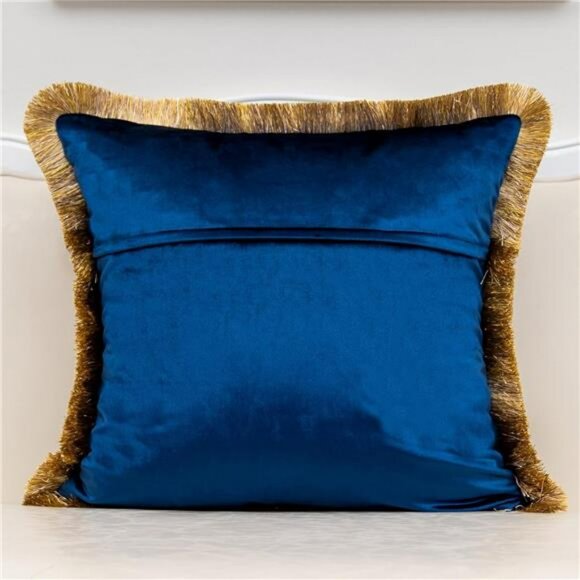 Navy Blue Velvet Floral Throw Pillow Cover 18x18 Embroidered Decorative Cushion - Picture 2 of 8